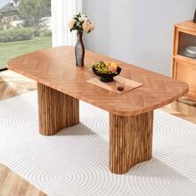 Mesa de comedor color nogal con base arqueada – 180*90 cm, multifuncional para comedor y zona de recepción, diseño moderno y elegante. - Color natural - Ver 4