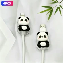 4个装波浪线数据线保护套，可爱蝴蝶结小熊和熊猫卡通造型，手机充电线保护套：保护您的数据线免受断裂和断连，兼容苹果和安卓系统 - 卡通動物 - 查看 8