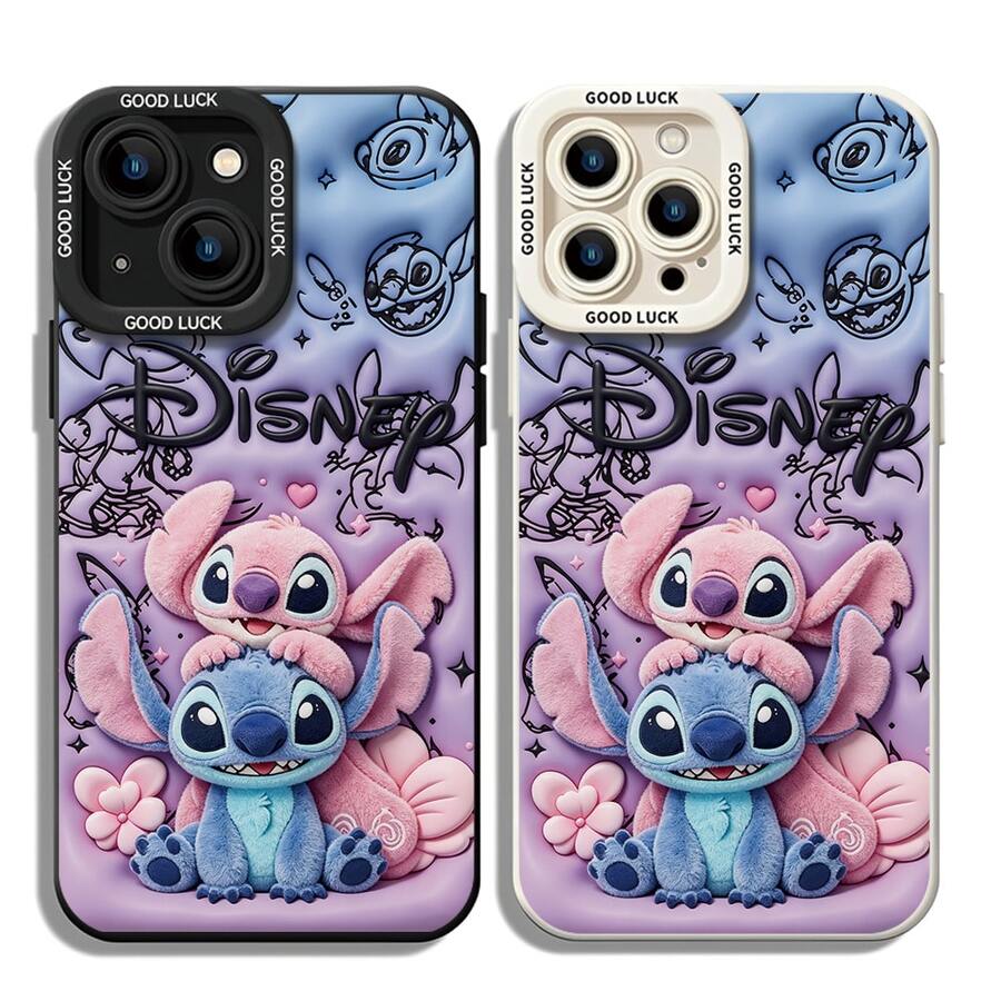 Officially Licensed Disney Lilo & Stitch Phone Case, This Protective Phone Case Features A Sweet Print Of Blue Stitch And Pink Angel, With The Iconic "Disney" Logo And Stitch Sketch Details Against A Soft Purple Gradient Background, Made With Flexible, Durable TPU Material To Protect Against Everyday Scratches, Bumps, And Minor Impacts, With A Raised Camera Frame Printed With "GOOD LUCK" Text For Extra Lens Protection, Slim And Lightweight Construction That Adds Minimal Bulk And Fits Easily In Pockets And Bags, Compatible With IPhone 17, 16, 15, 14, 13, 12, 11 Pro Series And Galaxy S22, S23, S24, S25 Models, Making It A Charming Choice For Stitch Fans And Disney Lovers, Ideal For Birthdays, Holidays, Or Any Special Occasion To Surprise Family And Friends. - 黑色 - 查看 1