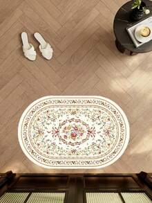 1 pieza Alfombra ovalada de lujo estilo europeo - Suave y esponjosa con patrón floral, ribete dorado, alfombra floral ovalada, alfombra decorativa, decoración de dormitorio, alfombra pequeña, alfombra, decoración del hogar, alfombra para sala de estar, alfombra pequeña para sala de estar, alfombra de dormitorio, decoración del hogar para sala de estar, alfombra para exteriores, alfombra lavable - A - Ver 5