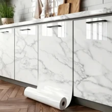 1 Roll Thick Self-Adhesive Marble Patterned Wallpaper, Arabic Scato White Design, Waterproof, Suitable For Kitchen And Bathroom Decoration - Large White - View 2