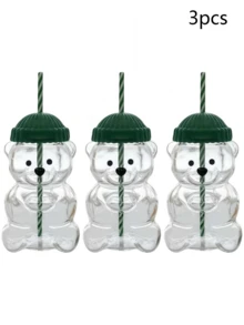 1/2/3/4/5/10 cái, 15CM*9CM/5.9IN*3.54IN, Cốc hút ống hình gấu dễ thương, Cốc hút ống gấu Teddy, Cốc gấu có nắp, Chất liệu nhựa, Phù hợp sử dụng hàng ngày và đi ra ngoài, Có thể chứa nước trái cây, đồ uống lạnh, sữa, cà phê - màu xanh lá - Xem 13