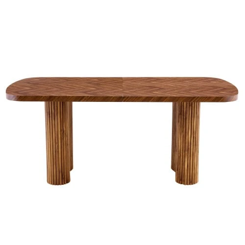 Mesa de comedor color nogal con pedestal arqueado – dimensiones 180*90 cm, multifuncional para comedor y zona de recepción en el hogar moderno, diseño elegante - Marrón - Ver 1