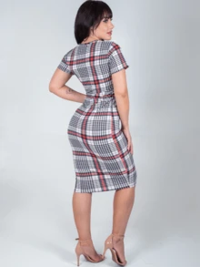 Women Dresses - Beige Check - View 2
