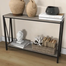 2-Tier Narrow Design For Entryway, Living Room, Console Table , - Grey - View 9