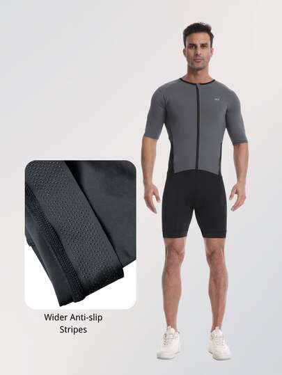 wulibike Bộ đồ thi đấu ba môn phối hợp chuyên nghiệp dành cho nam, kiểu liền thân, tay ngắn, có đệm, thích hợp cho bơi lội, đạp xe và chạy bộ, ống quần rộng chống trượt.