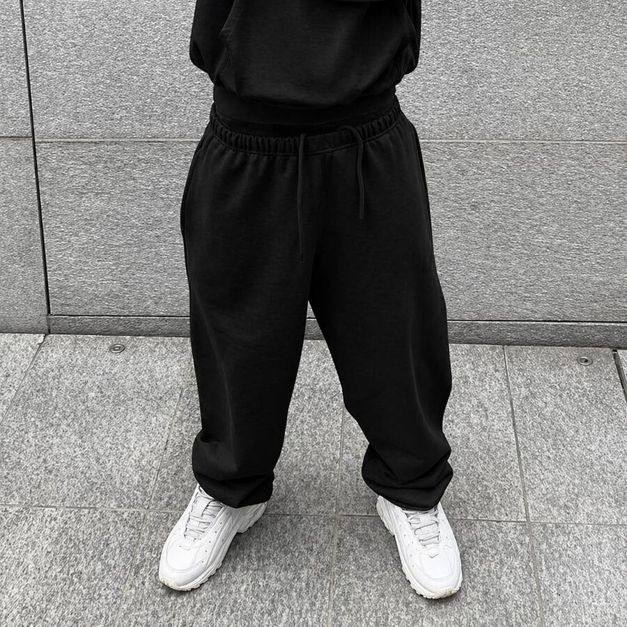 Men's Sweatpants, Wide Leg Sweatshirt Pants Streetwear Style - Black - View 1