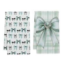2pcs Minimalist Pink Bow Pattern Kitchen Towels, Soft Polyester Material Dish Cloths, Suitable For Kitchen Decor, Cleaning, Holiday Party Decoration, Kitchen & Bathroom Essentials, Home Decor, Housewarming Gift - Multicolor - View 10