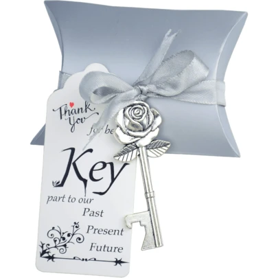 80 Stücke/Set Antik Retro Stil Rose Flaschenöffner, mit 20 Flaschenöffnern, 20 Geschenkboxen, 20 Etiketten und 20 französischen Bändern, Hochzeitsparty Souvenir Set (Antik Silber)