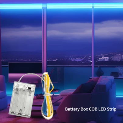 1 dải đèn LED COB, sử dụng 3 pin AA (không bao gồm pin), băng dính tự dính linh hoạt, phát sáng đều, thích hợp trang trí tủ, phòng ngủ và tiệc tùng.
