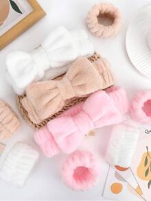 Bộ 3 băng đô cài tóc/1 băng đô rửa mặt/2 băng đeo cổ tay rửa mặt, băng đô trang điểm, băng đô rửa mặt, băng đô chăm sóc da, nơ, băng đô, băng đeo cổ tay, bộ phụ kiện tóc cho nữ và bé gái. - nhiều màu - Xem 6