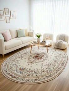 1 pieza Alfombra ovalada de lujo estilo europeo - Suave y esponjosa con patrón floral, ribete dorado, alfombra floral ovalada, alfombra decorativa, decoración de dormitorio, alfombra pequeña, alfombra, decoración del hogar, alfombra para sala de estar, alfombra pequeña para sala de estar, alfombra de dormitorio, decoración del hogar para sala de estar, alfombra para exteriores, alfombra lavable - A - Ver 11