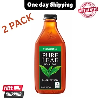 Tim Hortons Pure Leaf Unsweetened Black Iced Tea Large Bottle 64 Fl Oz – 2 Pack Real Brewed Refreshing Tea
