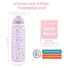 OwaIa Light Pink Cherry Blossom Pattern Large Capacity Stainless Steel Water Bottle,32oz/945ml,With A Straw,Exquisite Appearance,Keeps Drinks Hot Or Cold,Can Hold Iced Drinks And Water,Suitable For Leisure,Work,Sports,Indoors And Outdoors,Suitable For Students And Office Workers,As A Gift - Màu Hồng baby - Xem 7