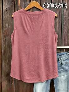 Plus Size Sleeveless V-Neck Button Decorated Tank Top Pink - Pink - View 2