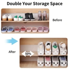 2 Pieces Adjustable Double-Layer Plastic Shoe Rack, Freestanding Shoe Rack, For Wardrobe Organization, Space-Saving, Slot Organizer, Double-Layer Integrated Shoe Rack Storage Box, Unisex, Perfect For Organizing Shoes At Home. - View 6