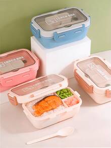 Airtight Lunch Box With Compartments And Cutlery - 粉色 - 查看 8