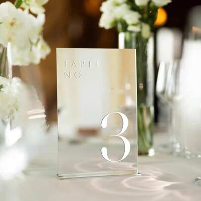 Gold Acrylic Mirror Number Table Signs, 12*18CM Wedding Table Numbers With Stands