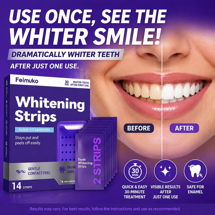 Teeth Whitening Strips , Enamel Mild For Teeth Whitener, Whitening Strips With Coconut Oil, Formulated To Be Gentle & Non Slip And Quick-Dry, Stains Removal - 紫色 - 查看 1