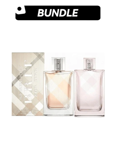 Burberry [Perfume Bundle]Brit Eau De Toilette Spray For Women+Brit Sheer Eau De Toilette Spray For Women EDT+EDT 3.3oz/100ml+3.3oz/100ml