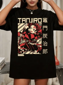 Anime T Shirt, Oversized Cotton Tee, Gift For Fans - Black - View 6