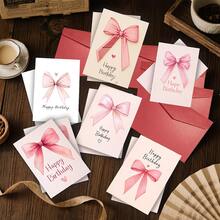 1 Set/12pcs/24pcs Beautiful Greeting Card With Pink Bow, Birthday Wishes. Patterned Greeting Card, Including Envelope And Folded Page - Sets - View 11