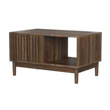 Mid-Century Modern Style 80cm Coffee Table, Living Room Center Table With Grid Structure, One Drawer, Open Shelves And Solid Wood Legs, Oak Color. - Khaki - View 7