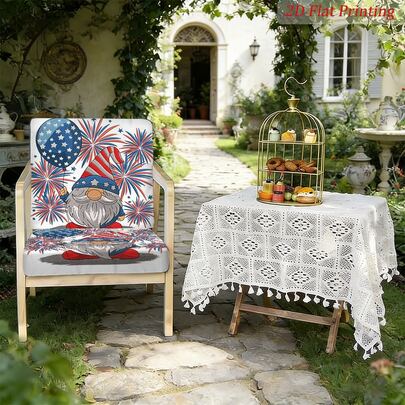 2/6/8 piezas Fundas de cojín de sofá con estilo bordado patriótico, patrón de estrellas rojas, blancas y azules con diseño de fuegos artificiales y gnomos, adecuado para interiores y exteriores, patio y jardín, con cintura elástica, tela suave y cómoda, desmontable y lavable, que aporta un ambiente festivo al hogar