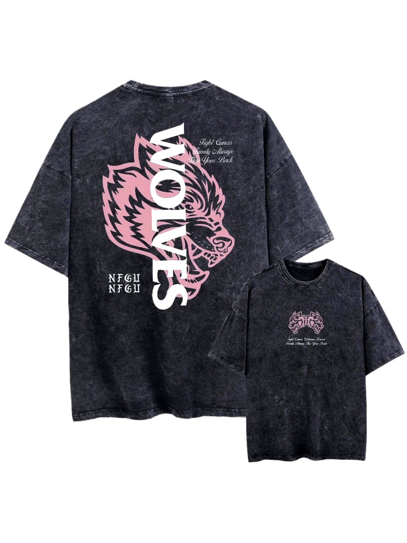 Oversized Vintage Washed Black T-Shirt For Men And Women With Wolf Head Print - Darc Wolves Design 2025 - Loose Fit For Gym, Bodybuilding, And Casual Wear - Comfortable Short Sleeve T-Shirt For All Seasons VDHI - 黑色 - 查看 1