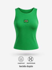 Women's Double-Layered Polyamide Blouse With Brazil World Cup Theme. Suitable For Evenings, Holidays, Vacations, Office, Home, Diary, Birthday Parties, Dating, Homecoming, Travel, Brunch, Airport Wear, Sports And Fitness. - 綠色 - 查看 2