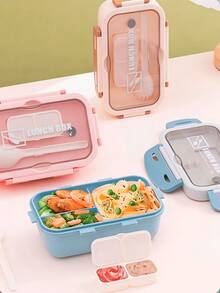 Airtight Lunch Box With Compartments And Cutlery - 棕色 - 查看 6