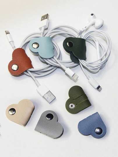 Random Color Heart-Shaped PU Leather Cable Organizer, Earphone Winder, Suitable For Travel, Cruise, Dorm, Camping, Party, Beach Vacation, Bridesmaid, Mom, Birthday, Friends & Family, Teacher Gift, Home Decor, Bathroom, Lipstick, Brush, Skincare, Phone, Small Items, Home, Gift, Holiday And Mother's Day, Gift For Mom, Multipurpose Use