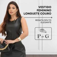 Women's Longuette Leather Loose Tank Dress - 黑色 - 查看 2