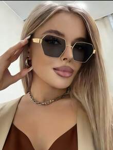 1 Cặp kính thời trang gọng kim loại hình oval unisex, kính đeo thường ngày phù hợp cho đi làm, đi biển, chụp ảnh đường phố. - đen xám - Xem 14