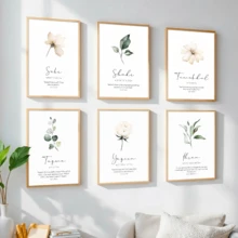 Set de 6 tablouri islamice neînrămate: Versete inspiraționale și plante florale în acuarelă - Postere neînrămate, potrivite pentru decorul casei, tablouri pe pânză, tablouri cu model de fată la modă, tablouri cu citate motivaționale, decorațiuni interioare, tablouri suspendate pe pânză - A - Vizualizare 4