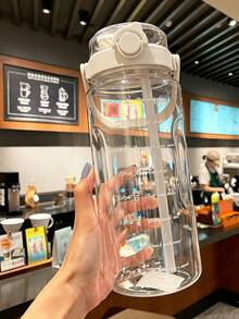 1個 1500/2000ml 大容量激勵水壺，附吸管與時間刻度，防漏翻蓋運動水壺，附手柄，透明塑膠飲水瓶，適用健身房、健身、戶外、學校、日常補水，便攜可重複使用水杯 - 彩色 - 查看 1