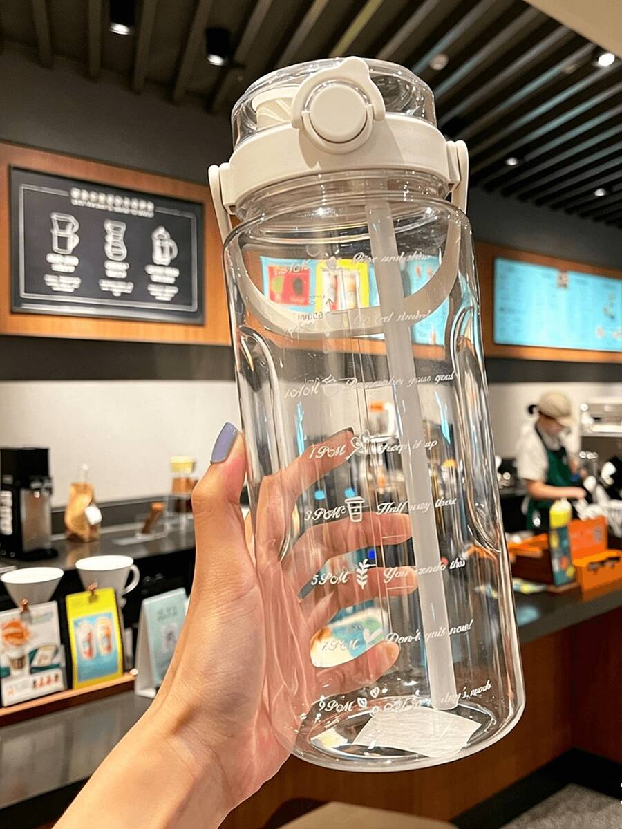 1個 1500/2000ml 大容量激勵水壺,附吸管與時間刻度,防漏翻蓋運動水壺,附手柄,透明塑膠飲水瓶,適用健身房、健身、戶外、學校、日常補水,便攜可重複使用水杯 - 彩色 - 查看 1