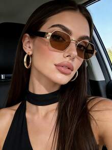 1 Cặp kính thời trang gọng kim loại hình oval unisex, kính đeo thường ngày phù hợp cho đi làm, đi biển, chụp ảnh đường phố. - đen xám - Xem 13