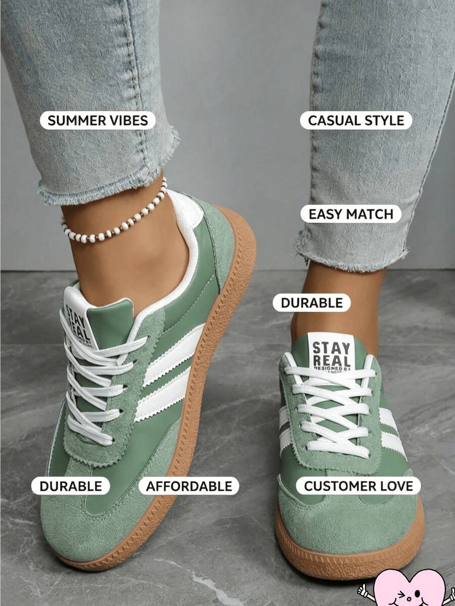 Sneakers For Women Fashion Tennis Shoes Casual Athletic Solid Color Low Top Lace Up Plain Toe Fabric Inner PVC Sole For Outdoor Walking Office Travel Spring Fall - 綠色999 - 查看 1