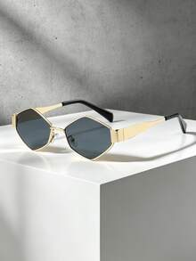 2 Paar Sommer Mode Brillen Set, Retro Polygon Diamant Metallrahmen Dekorative Brillen, Unisex geeignet für Straßenfotografie, Pendeln, Alltag - Rhombus-Kombination - Übersicht 6