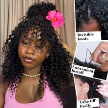 NARNI Feather Crochet Hair For Women Deep Wave Synthetic Crochet Hair Miracle Knots Pre-Separated Knotless 50g Curly Crochet Hair Natural Black Extensions Miracle Knots Hair Bundles Soft Light Weight Deep Wave Texture For Styles - Natural Black - 查看 5