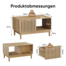 Mid-Century Modern Style 80cm Coffee Table, Living Room Center Table With Grid Structure, One Drawer, Open Shelves And Solid Wood Legs, Oak Color. - Natural Color - View 3