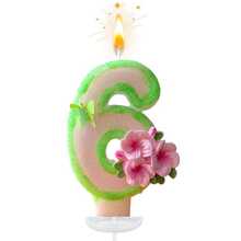 创意畅销0-9数字字母生日蜡烛，手工DIY生日蛋糕，节日主题派对装饰蜡烛，绿色蝴蝶轮廓，粉色桃花，亮片，彩色彩绘，优雅适用于婚礼、生日庆典、周年纪念日 - 綠色描邊蝴蝶三朵 - 查看 6