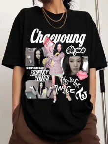 Chaeyoung TT-Twicess Crew Neck Print Shirt For Men, Fashionable Short-Sleeved Sports T-Shirt. - Black - View 6