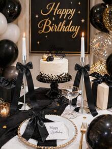 12pcs Black Candle Holders With Elegant Bow Decor, 13-Inch Large Size, Self-Adhesive Candle Holders For Desktop, Gift Packaging, Wedding Bride Party Centerpiece - Black - View 5
