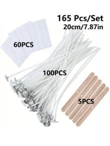 100根15厘米/6英寸预涂蜡低烟蜡烛芯，包含5个烛芯支架和60个粘性点，适用于大豆蜡和蜂蜡，成人蜡烛制作套装 - 白色 - 查看 12