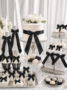 12pcs Black Candle Holders With Elegant Bow Decor, 13-Inch Large Size, Self-Adhesive Candle Holders For Desktop, Gift Packaging, Wedding Bride Party Centerpiece - Black - View 10