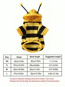 1pc Striped Bee Pattern Sweatshirt, Cute Bee Design Warm Sweatshirt For Spring And Autumn, Rabbit Pet Accessories, Rabbit Pet Supplies, Rabbit, Rabbit Pet Accessories, Rabbit Pet Supplies, Valentine's Day - Multicolor - View 3