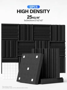 TMJD MISS [12片装，24片装] 隔音泡沫板 - 10x10x2/12x12x2英寸，适用于音乐室、工作室、游戏私人空间隔音，带双面胶（黑色/白色/灰色） - 寬頻設計 - 查看 20