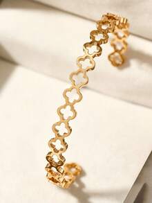 1pc Fashionable Luxury Titanium Steel Open Bangle Bracelet For Women - Yellow Gold - View 4